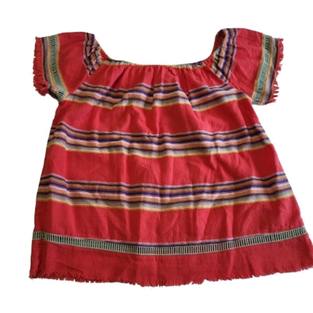 dRA x Anthropologie Striped Off The Shoulder Boho Shirt Top Cotton Bright Medium